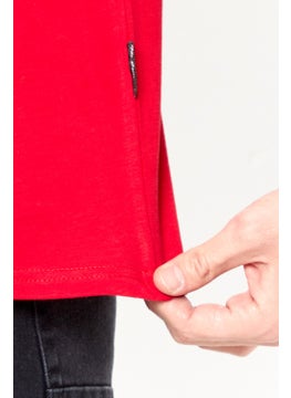 mmetalic Men's Red Slim Fit Cotton Short Sleeve V-Neck T-Shirt  - Image 3
