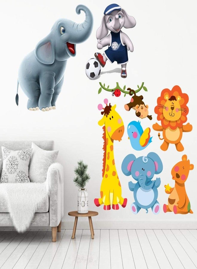 AH Decals Animated Wall Sticker for Kids Room Play School Stickers PVC Vinyl (65 X 50 cm) with 3D Elephant Football Wall Sticker 65 X 50 cm-Self-Adhesive - Image 1