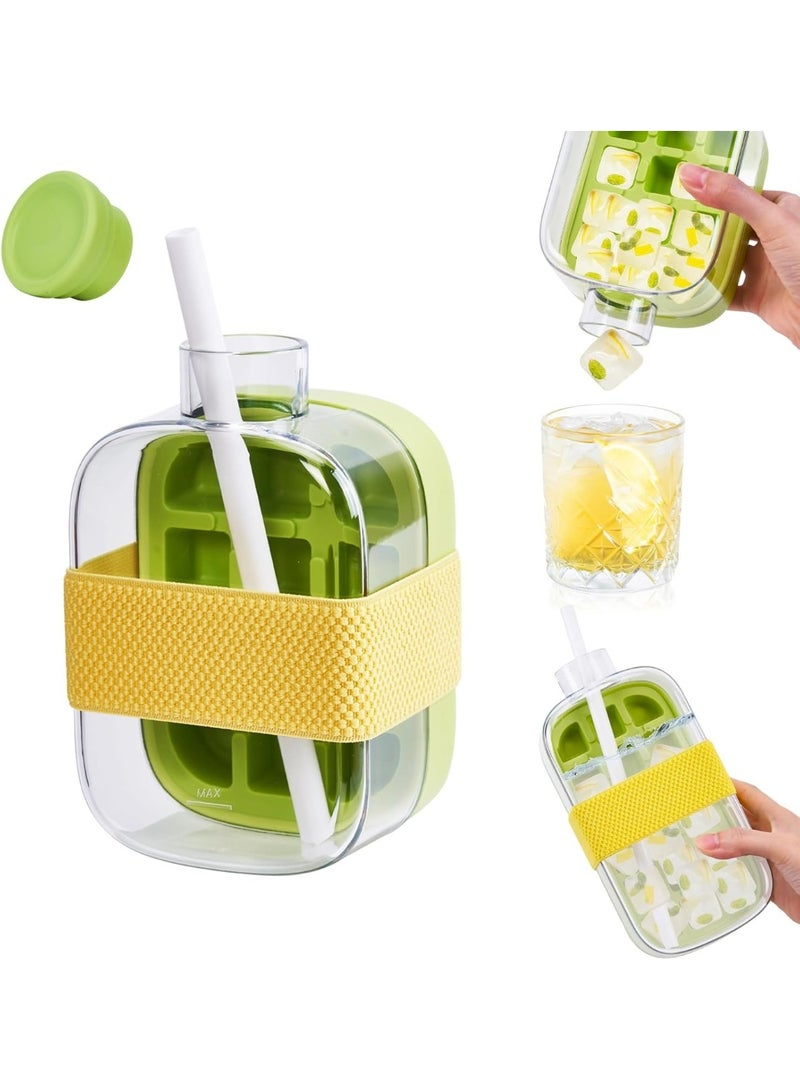 2-in-1 Ice Cube Bottle 500ml with Straw & Lid – Easy Ice-Making Water Bottle, One-Touch Ice Release, Leak-Proof Freezer Bottle for Juice, Coffee & Cold Beverages – Green - Image 1