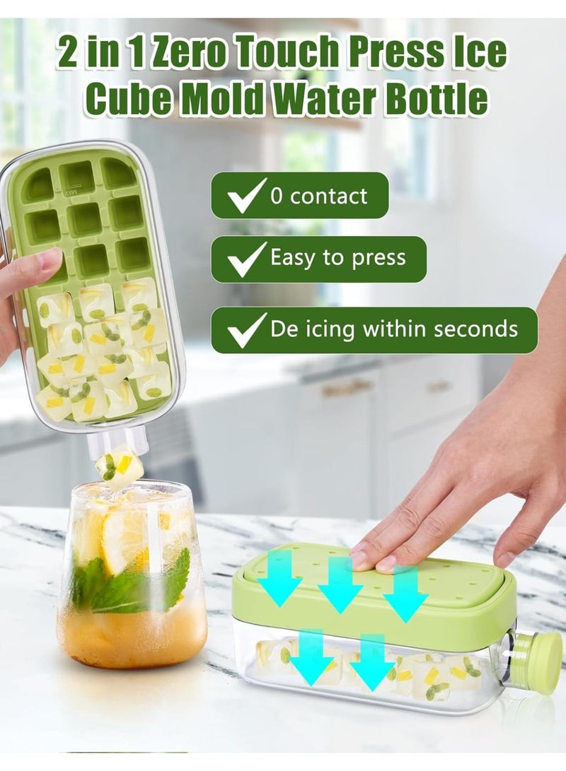 2-in-1 Ice Cube Bottle 500ml with Straw & Lid – Easy Ice-Making Water Bottle, One-Touch Ice Release, Leak-Proof Freezer Bottle for Juice, Coffee & Cold Beverages – Green - Image 2
