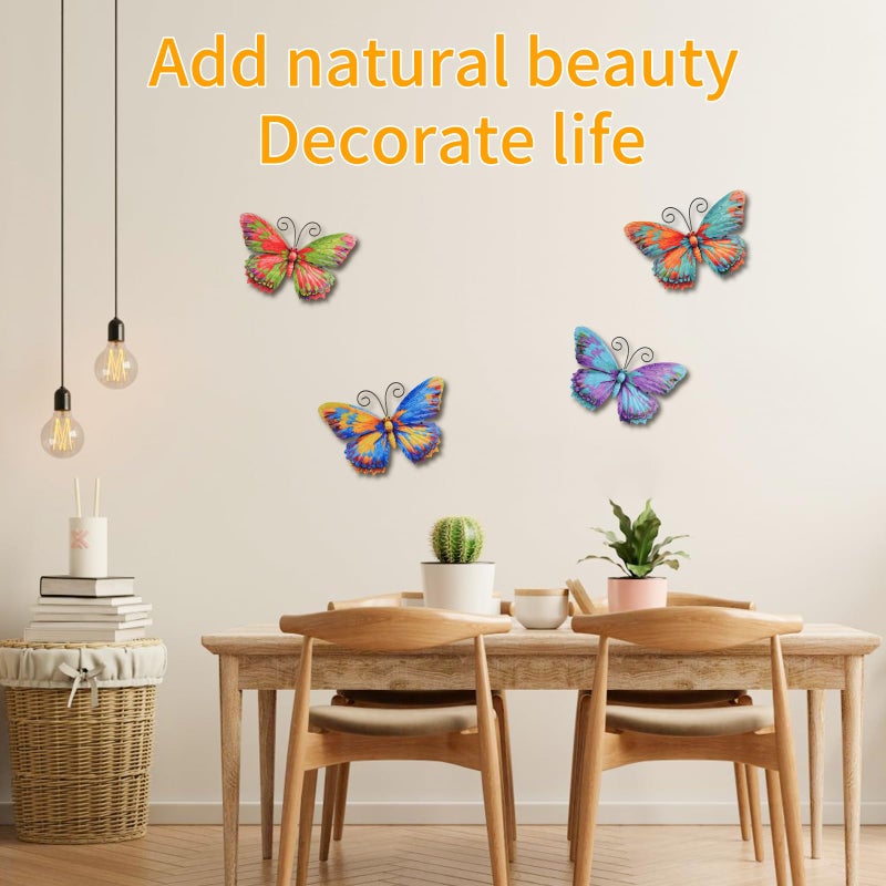 Junware 4 Pieces Metal Butterfly Wall Art Decor - 7.5" Outdoor Fence Wall Sculpture Decor, Hanging Decoration for Garden Yard Living Room Bedroom Patio Balcony, Nice Gift for Mom Friend - Image 3