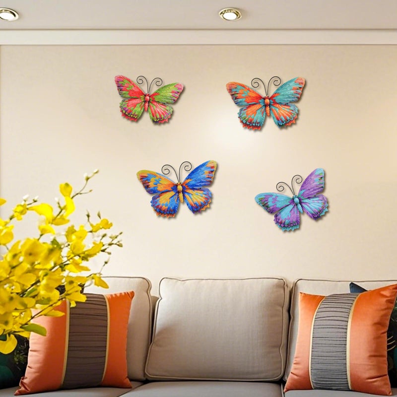 Junware 4 Pieces Metal Butterfly Wall Art Decor - 7.5" Outdoor Fence Wall Sculpture Decor, Hanging Decoration for Garden Yard Living Room Bedroom Patio Balcony, Nice Gift for Mom Friend - Image 5
