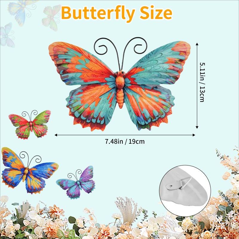 Junware 4 Pieces Metal Butterfly Wall Art Decor - 7.5" Outdoor Fence Wall Sculpture Decor, Hanging Decoration for Garden Yard Living Room Bedroom Patio Balcony, Nice Gift for Mom Friend - Image 4