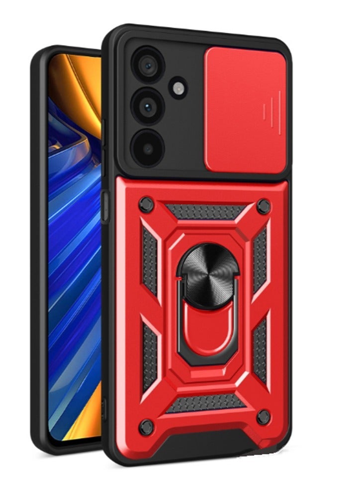 for Samsung Galaxy A16 4G/5G Case Cover, Slide Camera Lens Cover, Magnetic Ring Holder Kickstand Protective Phone Case for Samsung Galaxy A16 4G/5G, Red