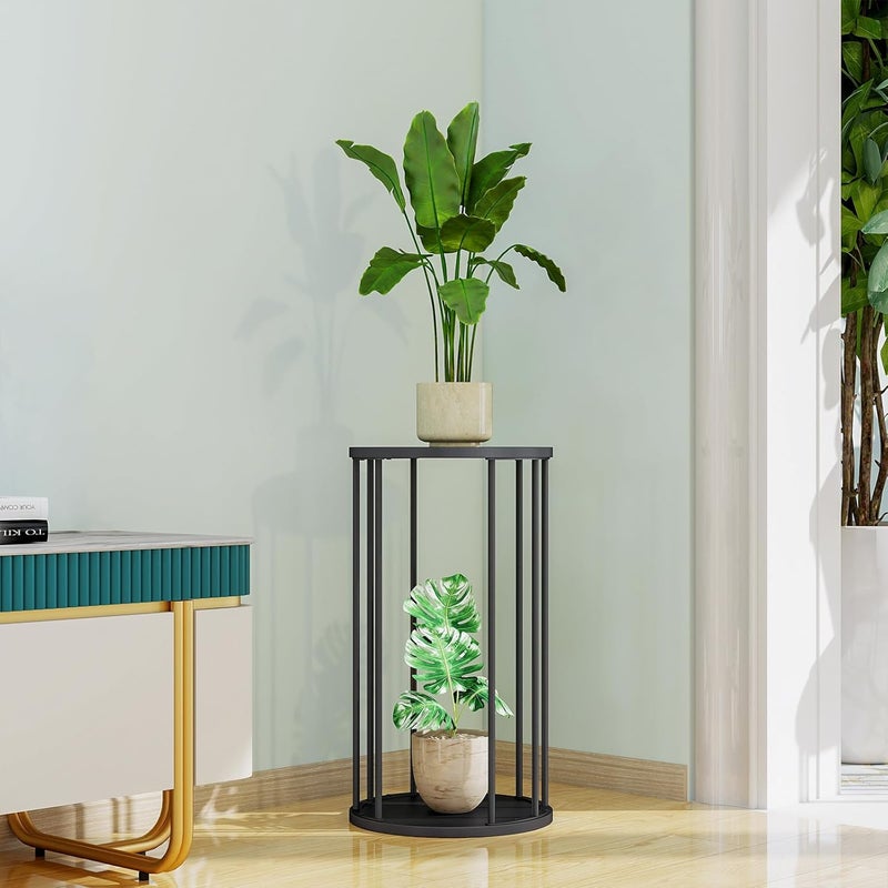 HDANI Set of 3 Round Metal Plant Stands 35/45/55 cm, Solid and Sturdy Flower Stand for Living Room, Garden, Balcony, Wooden Flower Stool, Black - Image 5