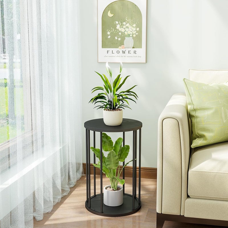 HDANI Set of 3 Round Metal Plant Stands 35/45/55 cm, Solid and Sturdy Flower Stand for Living Room, Garden, Balcony, Wooden Flower Stool, Black - Image 4