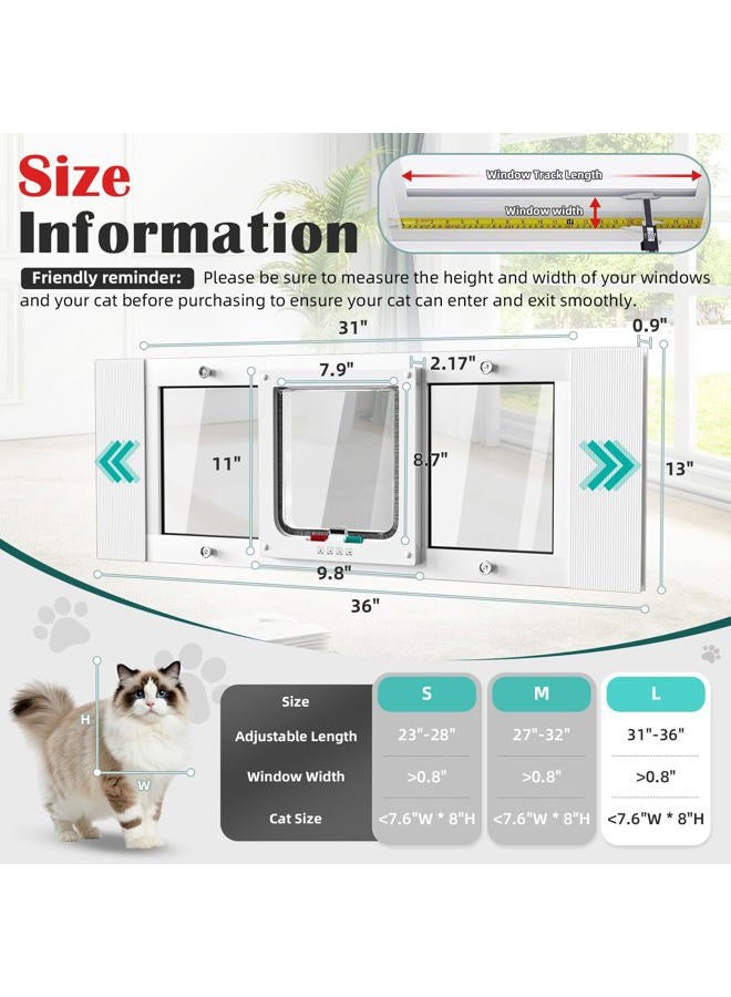 whiffee Aluminum Window Pet Door for Cats Small Dogs - Window Cat Door Insert Horizontal, Adjustable to Fit Window Width from 31" to 36", Weatherproof Pet Door with 4-Way Lock, No-Drill, Quick Installation - Image 2