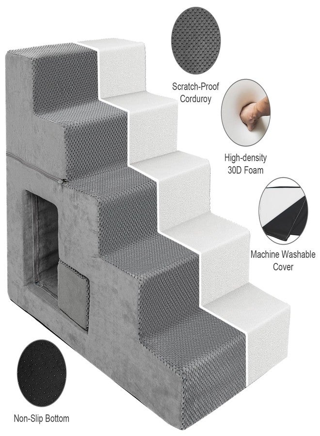 YU YUSING 5-Step Dog Stairs for High Bed, 23” H Dog Steps for Bed, Pet Steps for Small Dogs and Cats with Non-Slip Washable Cover, Indoor, Grey - Image 3