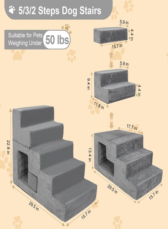 YU YUSING 5-Step Dog Stairs for High Bed, 23” H Dog Steps for Bed, Pet Steps for Small Dogs and Cats with Non-Slip Washable Cover, Indoor, Grey - Image 4