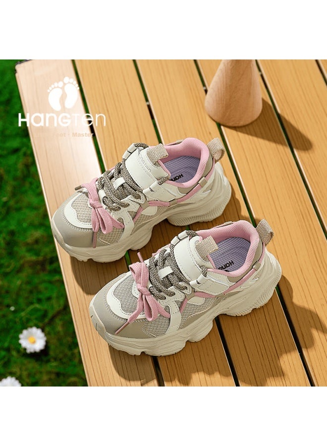 Hang Ten Kids Shoes  Autumn Children's Casual Shoes Shock Absorption Lightweight Soft Sole Boys Girls Sports Shoes Pink Size 39