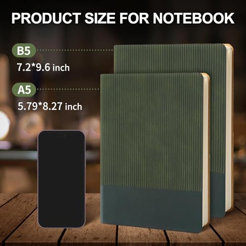 TSFPapier Lined Journal Notebook for Work College Ruled Note Book 7.2"x9.6" B5 PU Leather Daily Journaling 160 Pages for Women Men Writing Home School Supplies Business (Dark Green) - Image 2