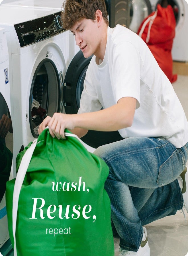 Handy Laundry Bag Shoulder Strap - Drawstring Locking Closure, Durable Nylon Material, Large Capacity, Heavy Duty Stitching - Perfect for Laundromat or College Dorm (Green, 30" x 40") - Image 5