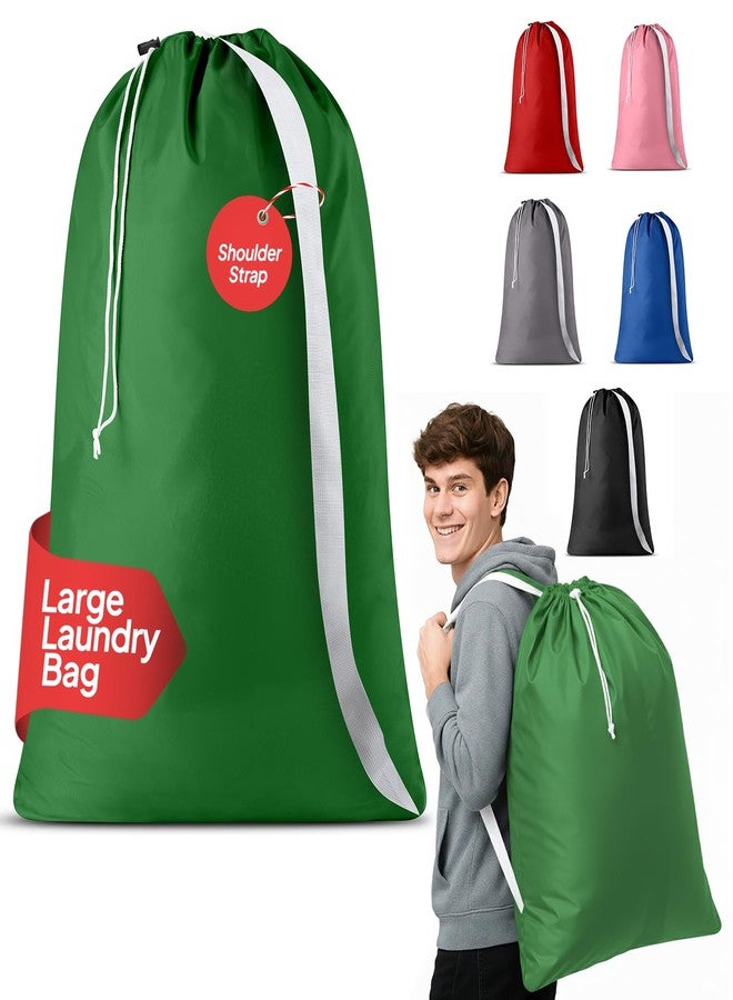 Handy Laundry Bag Shoulder Strap - Drawstring Locking Closure, Durable Nylon Material, Large Capacity, Heavy Duty Stitching - Perfect for Laundromat or College Dorm (Green, 30" x 40") - Image 1