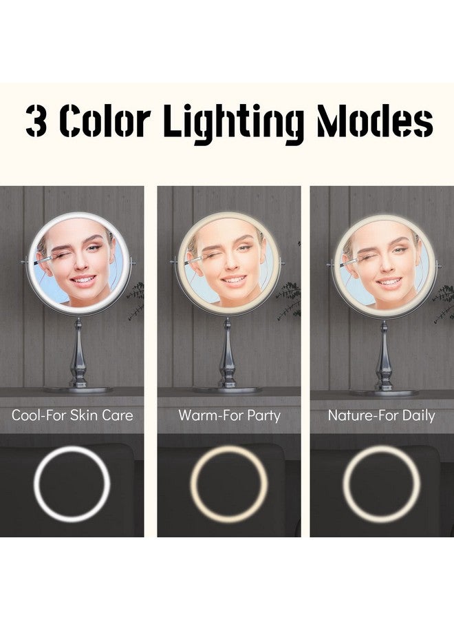 WIZCHARK 9 Large Lighted Makeup Mirror 1X10X Magnifying Vanity Mirror With 3 Colors Dimmable Lightning 80 Led Lights 360°Rotation Double Sided Standing Desk Mirror  - Image 4