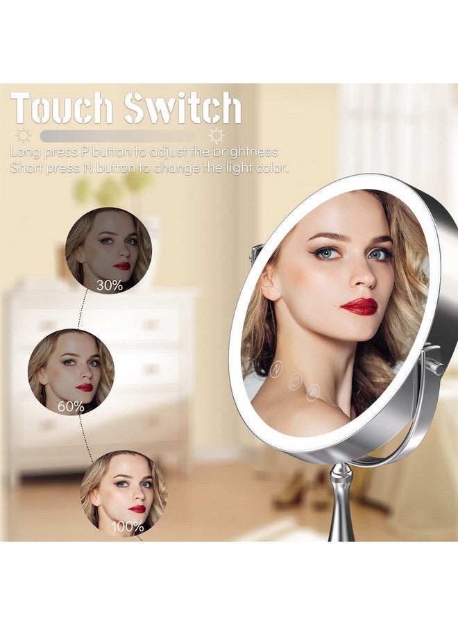WIZCHARK 9 Large Lighted Makeup Mirror 1X10X Magnifying Vanity Mirror With 3 Colors Dimmable Lightning 80 Led Lights 360°Rotation Double Sided Standing Desk Mirror  - Image 3