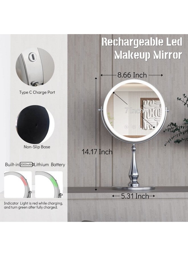 WIZCHARK 9 Large Lighted Makeup Mirror 1X10X Magnifying Vanity Mirror With 3 Colors Dimmable Lightning 80 Led Lights 360°Rotation Double Sided Standing Desk Mirror  - Image 5