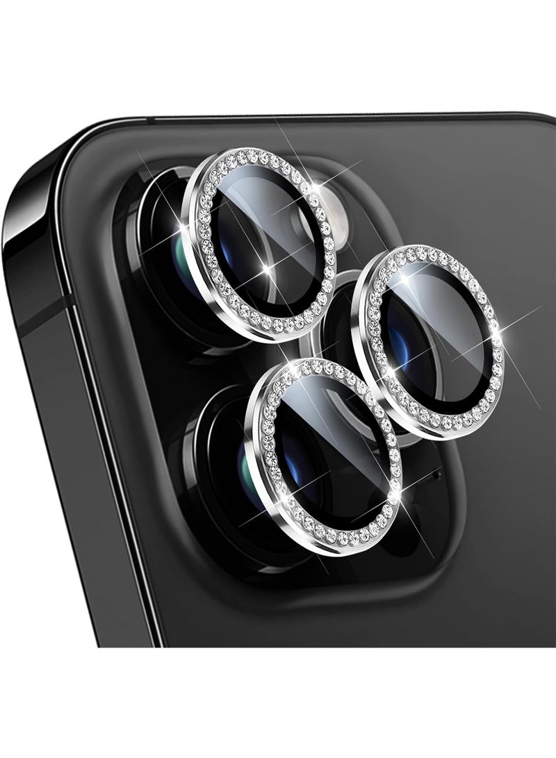 Wtech Apple iPhone 16 Pro / iPhone 16 Pro Max 2024 Premium Luxury Diamond Chrome Alloy Ring Camera Lens Tempered Glass Protector Shield (MLHICL) - Clear/White - Image 1