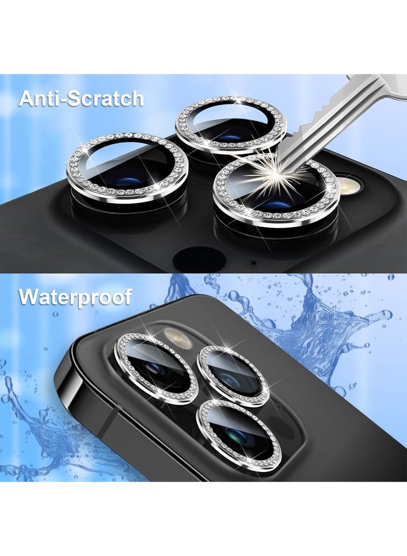 Wtech Apple iPhone 16 Pro / iPhone 16 Pro Max 2024 Premium Luxury Diamond Chrome Alloy Ring Camera Lens Tempered Glass Protector Shield (MLHICL) - Clear/White - Image 3