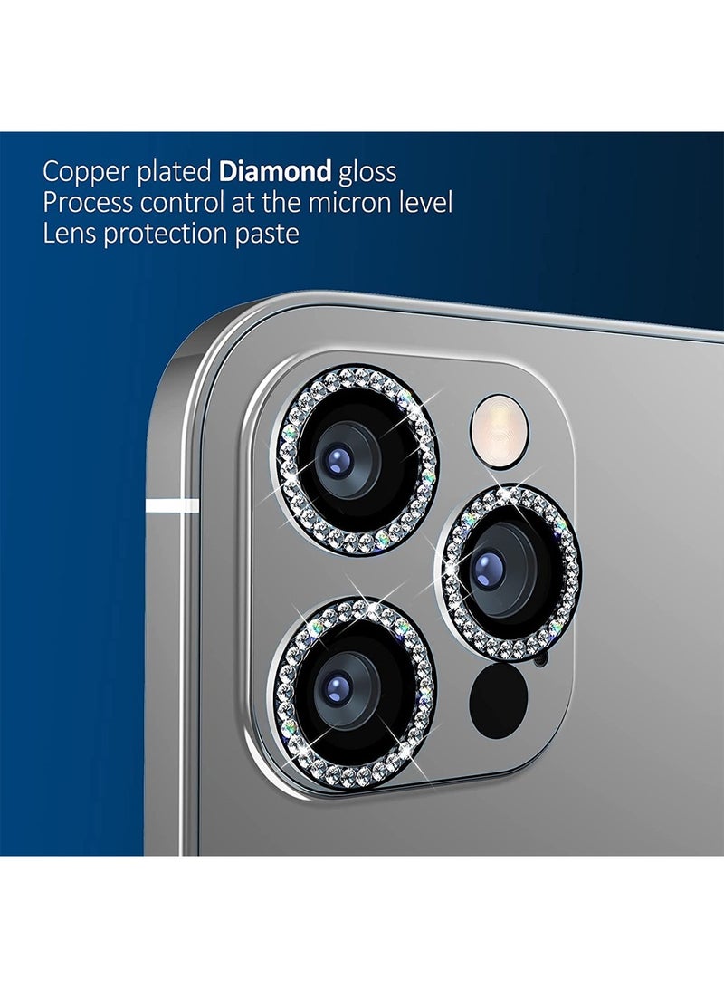 Wtech Apple iPhone 16 Pro / iPhone 16 Pro Max 2024 Premium Luxury Diamond Chrome Alloy Ring Camera Lens Tempered Glass Protector Shield (MLHICL) - Clear/White - Image 4