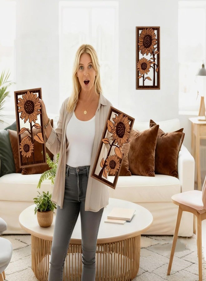 BINCUE 3D Boho Flower Wall Art,Sunflower Wall Decor,Retro Sunflower Artwork,Rustic Framhouse Florals Prints,Flower Plants Wildflower Hanging Decor for Living Room Bedroom Home 8x16 Inches Set of 3 - Image 5