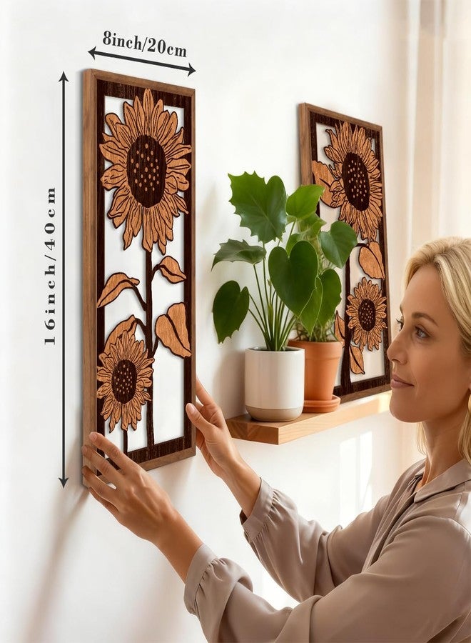 BINCUE 3D Boho Flower Wall Art,Sunflower Wall Decor,Retro Sunflower Artwork,Rustic Framhouse Florals Prints,Flower Plants Wildflower Hanging Decor for Living Room Bedroom Home 8x16 Inches Set of 3 - Image 2
