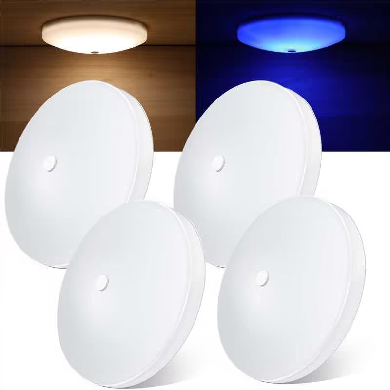 Obeaming 4 Pack RV Interior Ceiling Dome Light 4.5 Inch, Press Dimmer Switch & Blue Nightlight,12V Dimmable Puck Light for Motorhome Trailer Fifth Wheel Truck Coach Enclosed Trailer(4000K) - Image 1