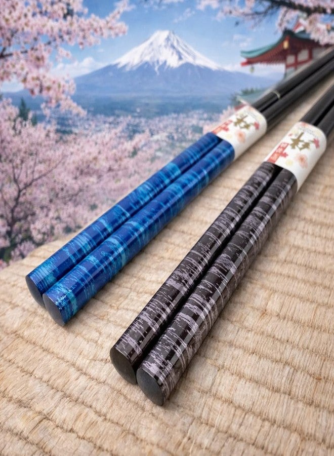 Terra Distribution Premium Japanese Chopsticks Reusable 2prs Set [ Made in Japan ] Traditional Lacquer Art Wooden Chopsticks B (Splashed Pattern BL/BR(2KR019)) - Image 3