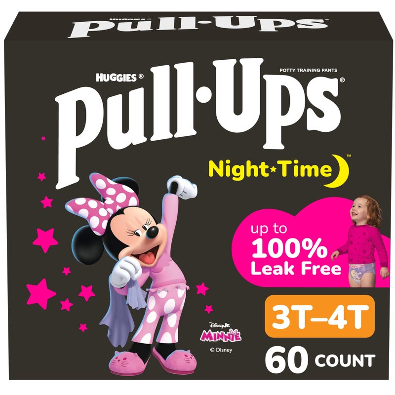 Pull-Ups Girls' Nighttime Potty Training Pants, Training Underwear, 3T-4T (32-40 lbs), 60 Ct - Image 1