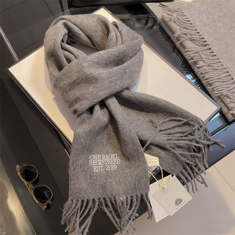 Autumn Winter Thick 100% Wool Unisex Scarf Dark gray 