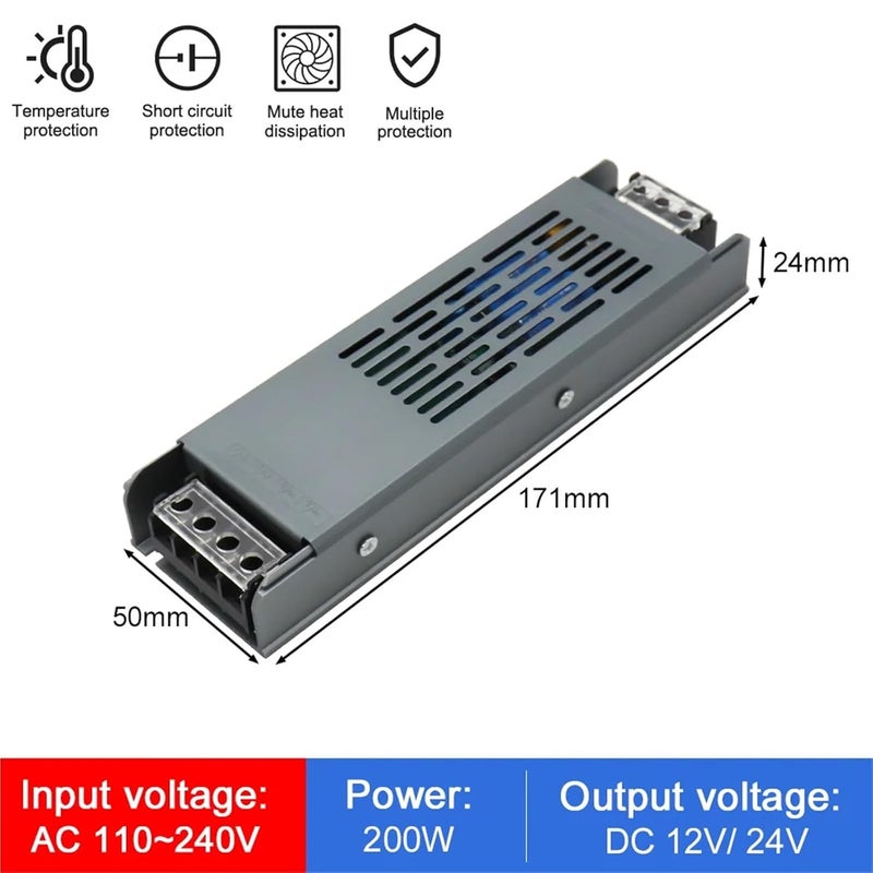 Ultra Thin LED Transformer Power Supply 200W 12V AC110 240V Driver For Strips Lighting - Image 3