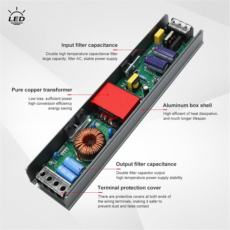 Ultra Thin LED Transformer Power Supply 200W 12V AC110 240V Driver For Strips Lighting - Image 5