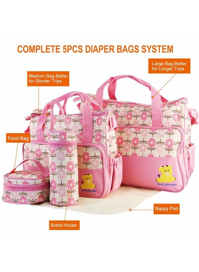 Moclever 5PCS Diaper Bag Tote Set - Baby Bags for Mom, Pink, 5 Piece Set - Image 4