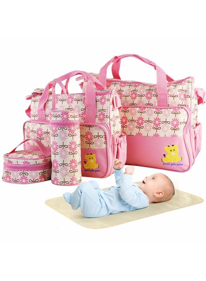 Moclever 5PCS Diaper Bag Tote Set - Baby Bags for Mom, Pink, 5 Piece Set - Image 1