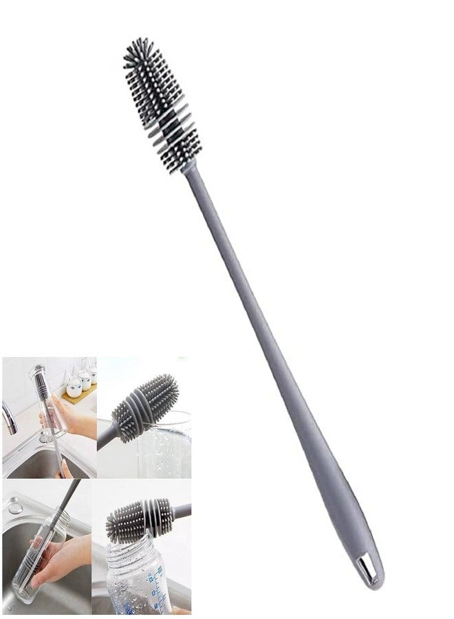 DOMUM Bottle Cleaning Brush Silicone Long Handle for Baby Bottle, Water Bottle, Containers, Vase and Glass, Cleaner for Home and Kitchen, Flexible Bristles Brush. - Image 1