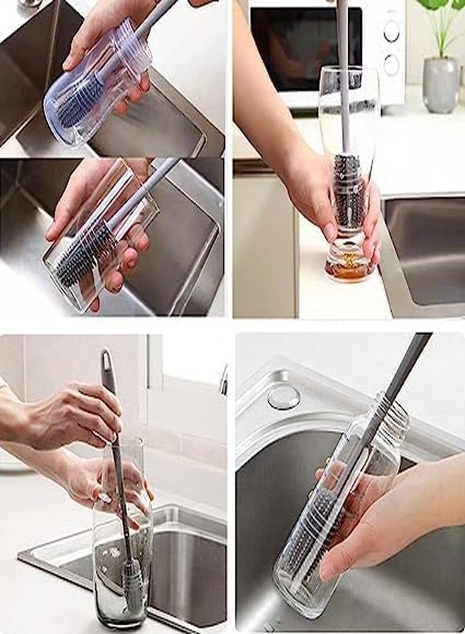 DOMUM Bottle Cleaning Brush Silicone Long Handle for Baby Bottle, Water Bottle, Containers, Vase and Glass, Cleaner for Home and Kitchen, Flexible Bristles Brush. - Image 2