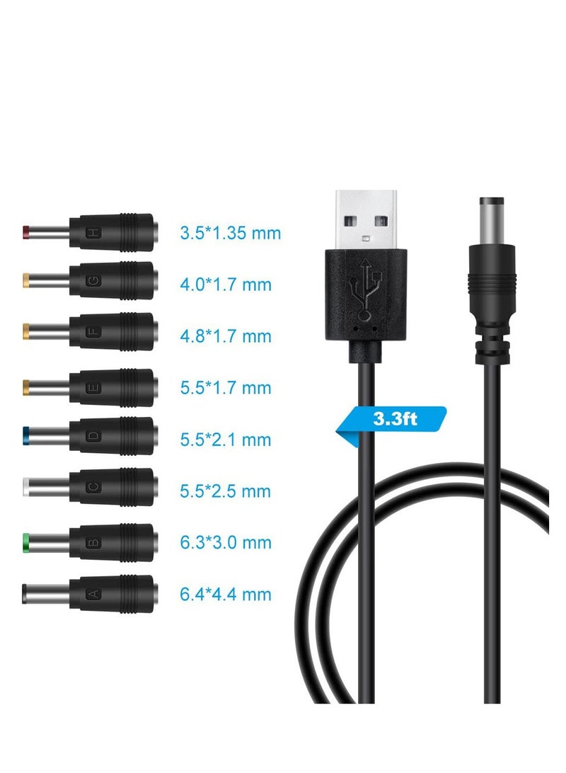 Universal 5V USB to DC 5V Power Cord 5.5 2.1 mm Plug Connector Tip Jack Charging Cable with 8 Connector Tips  - Image 2