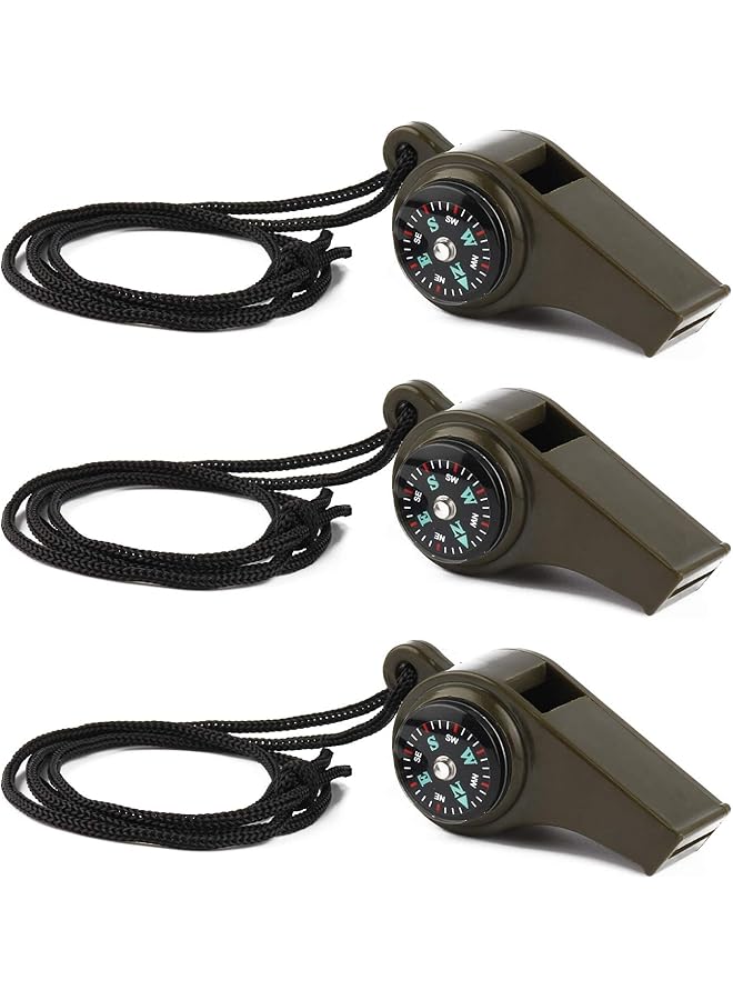 KASTWAVE Emergency Survival Whistle 3 in 1 Emergency Whistles with Compass and Thermometer Loud Safety Whistle with Lanyard for Outdoor Hiking Camping Boating Hunting Fishing 3 Pack - Image 1