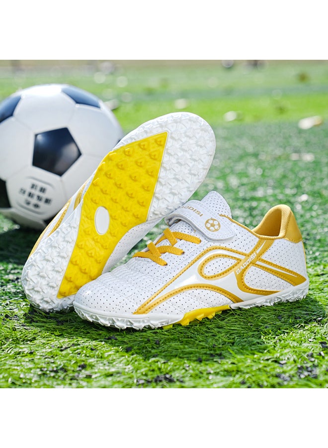 Boys' Football Shoes Rotating Button Studs TF Short Stud Breathable Middle School Children's Sneaker Primary School Students - Platinum Breathable Velcro Studs for Beginners