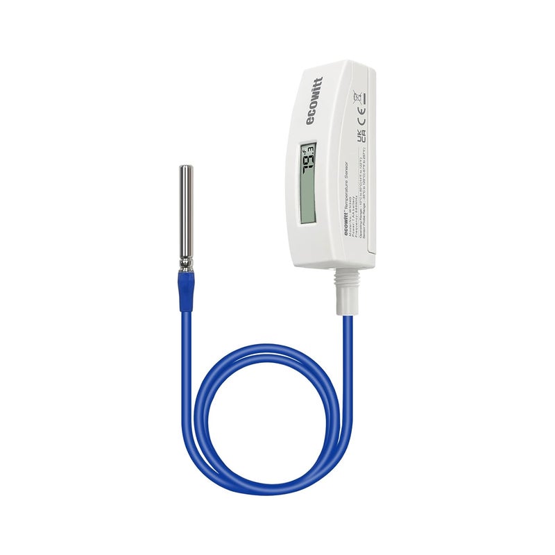 ECOWITT WN34BD Thermometer, with LCD Display and 3.28 ft/1m Silicone Wire Sensor Probe, Suitable for Pool, Pond, Liquid, Air, Soil Temperature, Support Cloud System, 915 MHz - Image 1