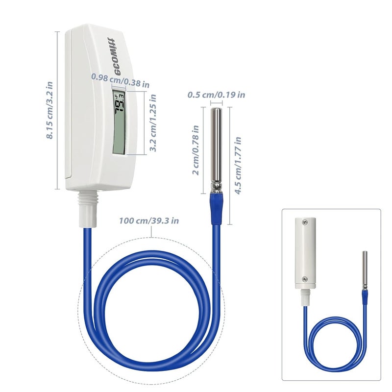 ECOWITT WN34BD Thermometer, with LCD Display and 3.28 ft/1m Silicone Wire Sensor Probe, Suitable for Pool, Pond, Liquid, Air, Soil Temperature, Support Cloud System, 915 MHz - Image 2
