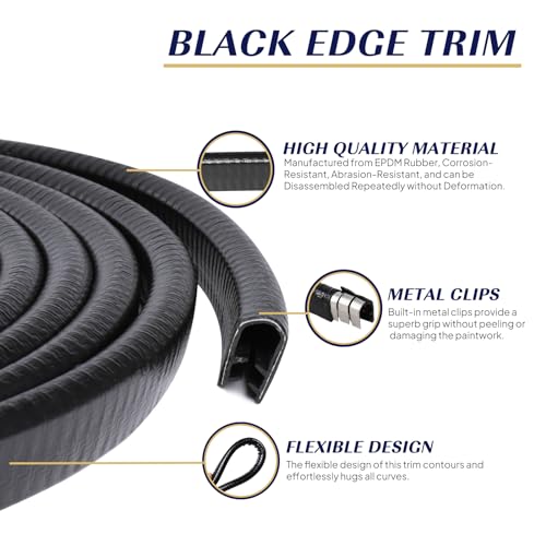 Goldwheel Edge Trim Black U-Channel Rubber Trim Edge with Steel 1/2" X 3/8" - Fit Gap 3/64" to1/4 Car Door Edge Sealing Strip PVC Weather Stripping with Metal, Metal Edge Protector, 28FT - Image 4