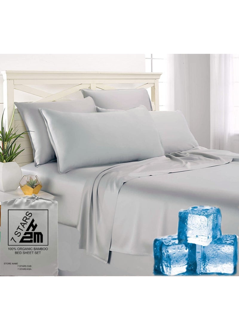 7 STARS HZM Bamboo Bed Sheet Set 400TC Cool, Anti-Allergic, Soft and Silky Includes 1 Fitted, 1 Flat, 2 Pillowcase – Silver  - Image 4