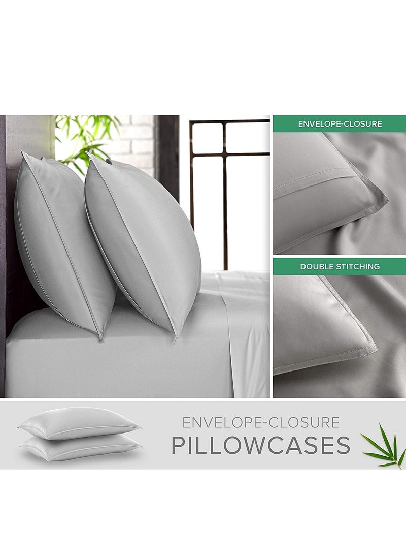 7 STARS HZM Bamboo Bed Sheet Set 400TC Cool, Anti-Allergic, Soft and Silky Includes 1 Fitted, 1 Flat, 2 Pillowcase – Silver  - Image 3