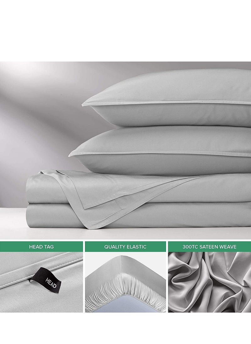 7 STARS HZM Bamboo Bed Sheet Set 400TC Cool, Anti-Allergic, Soft and Silky Includes 1 Fitted, 1 Flat, 2 Pillowcase – Silver  - Image 2