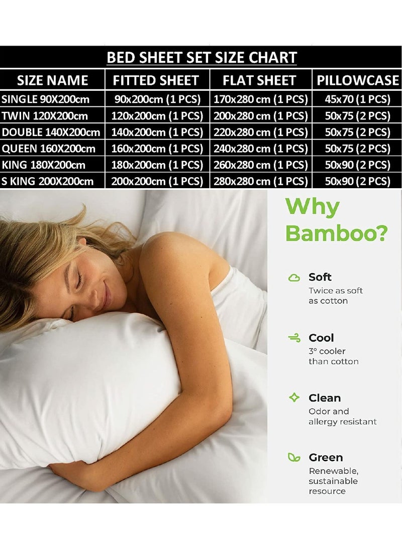 7 STARS HZM Bamboo Bed Sheet Set 400TC Cool, Anti-Allergic, Soft and Silky Includes 1 Fitted, 1 Flat, 2 Pillowcase – Silver  - Image 5