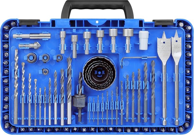 VTOOLS 650 Watt Impact Drill With 5 Piece Concrete Drill Bit Set, Multi-Function (Hammer And Drill), 360°Rotating Side Handle, Guide Ruler, & Variable Speed, Blue - Image 4