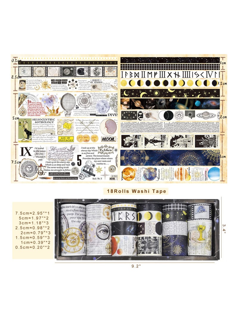 18 Rolls Universe Washi Tape Decorative Washi Masking Tapes Set for Scrapbooking Gift Wrapping Decoration Arts Crafts for Journaling Bullet Junk Journal DIY Crafts - Image 5