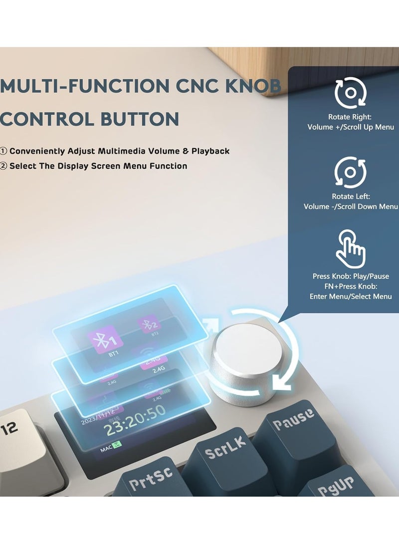 Attack Shark K86 Wireless Mechanical Keyboard,Triple Mode Bluetooth5.0/2.4G/USB-C 82 Keys Hot Swappable Gaming Keyboard 4000 mAH Battery w/Knob & 1.2'' HD OLED Display - Image 2