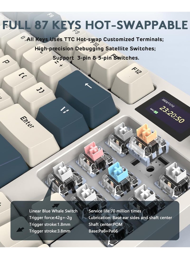 Attack Shark K86 Wireless Mechanical Keyboard,Triple Mode Bluetooth5.0/2.4G/USB-C 82 Keys Hot Swappable Gaming Keyboard 4000 mAH Battery w/Knob & 1.2'' HD OLED Display - Image 4