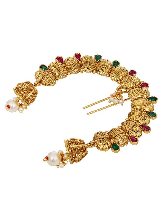 Peora Traditional Ethnic Gold Plated Brass Alloy Juda Pins With Pearl Jhumki Drops Maharashtrian Wear Bridal Hair Accessories for Girls and Women (1 pc) - Image 5